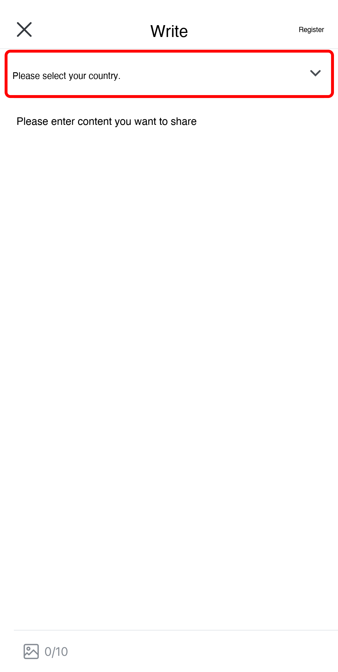 Step 1 - Writing posts - Select region