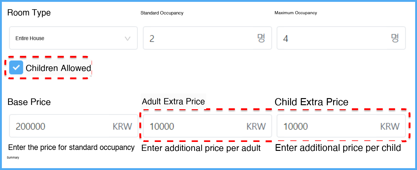 Room registration children fee setting